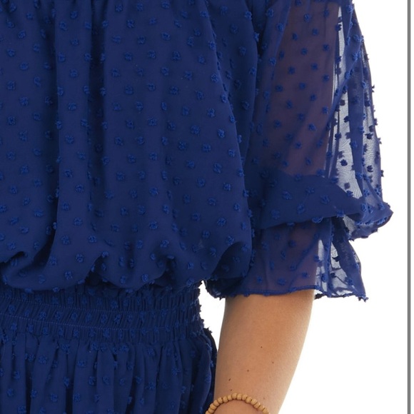 Limelush Navy Off the Shoulder Swiss Dot Dress - Picture 4 of 6